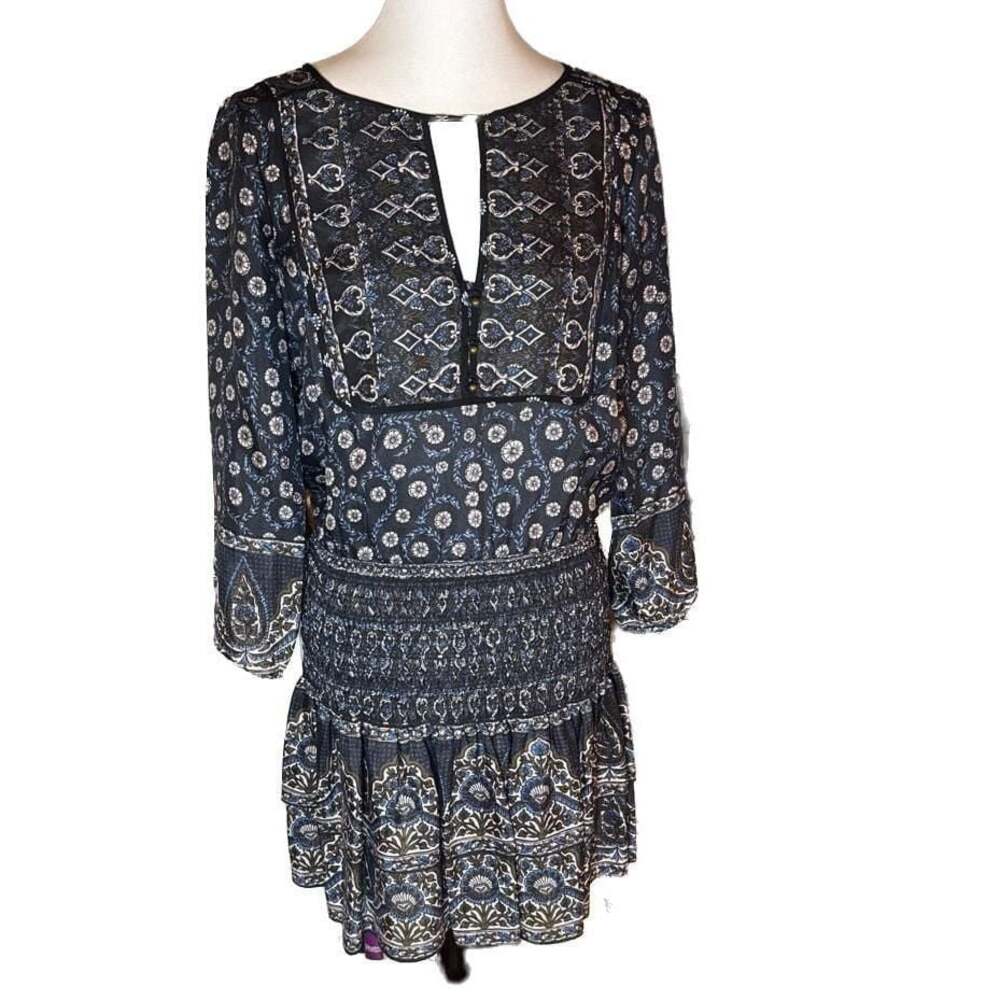 Veronica Beard Makai Printed Silk Smocked Boho Mini Dress, Size 8